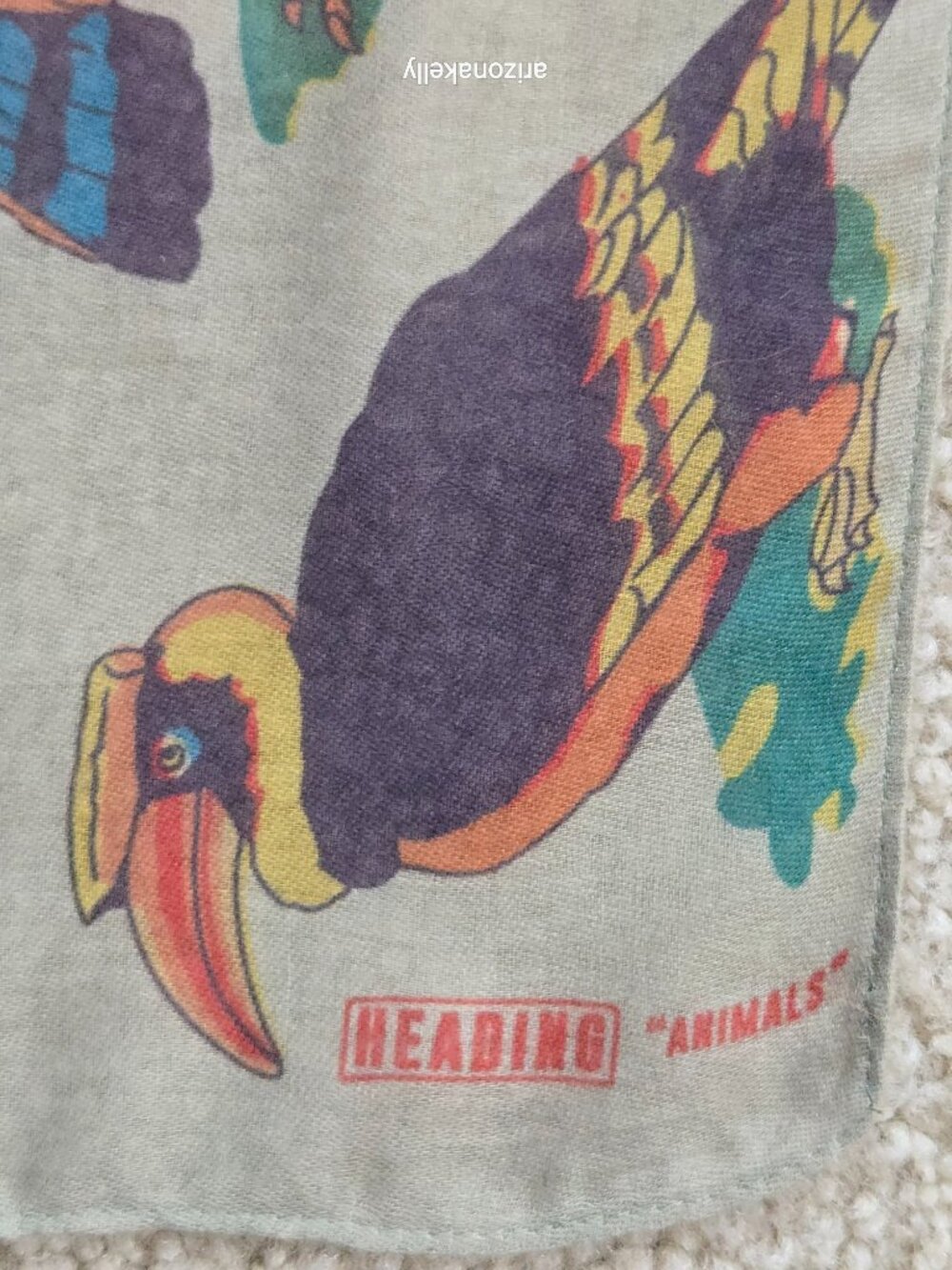Vintage Animal Print Oblong Scarf Birds Fish Mammals Reptiles 1940's Design - Picture 7 of 11